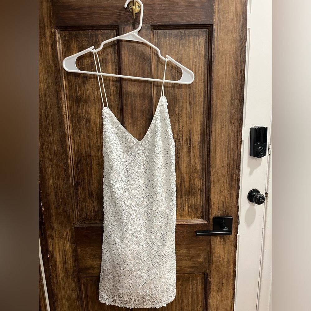 Sparkly white sequin mini dress
